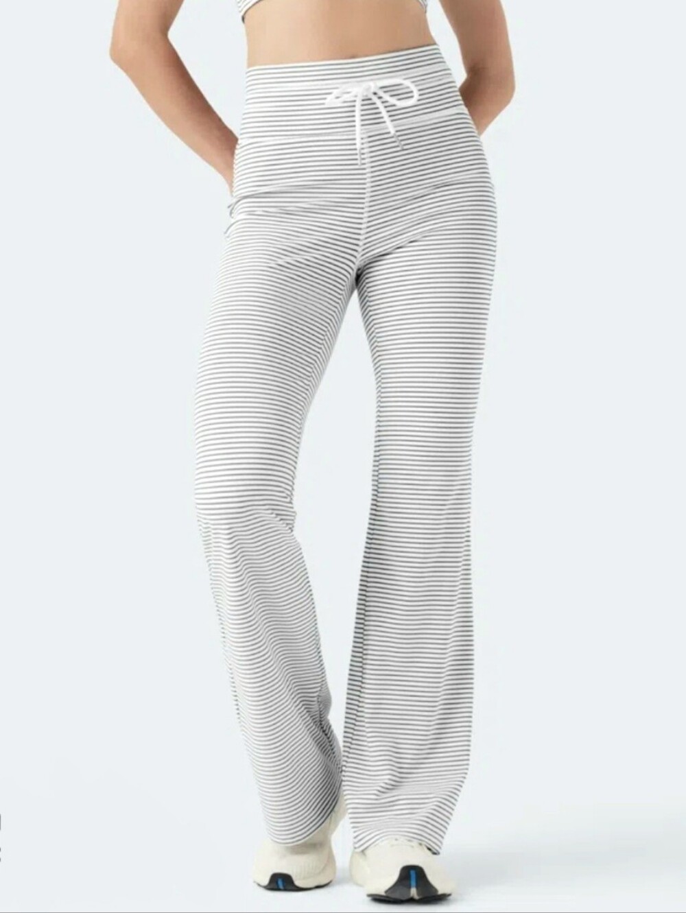 High Waisted Drawstring Flare Yoga Pants In Zebra Ripple Size XS